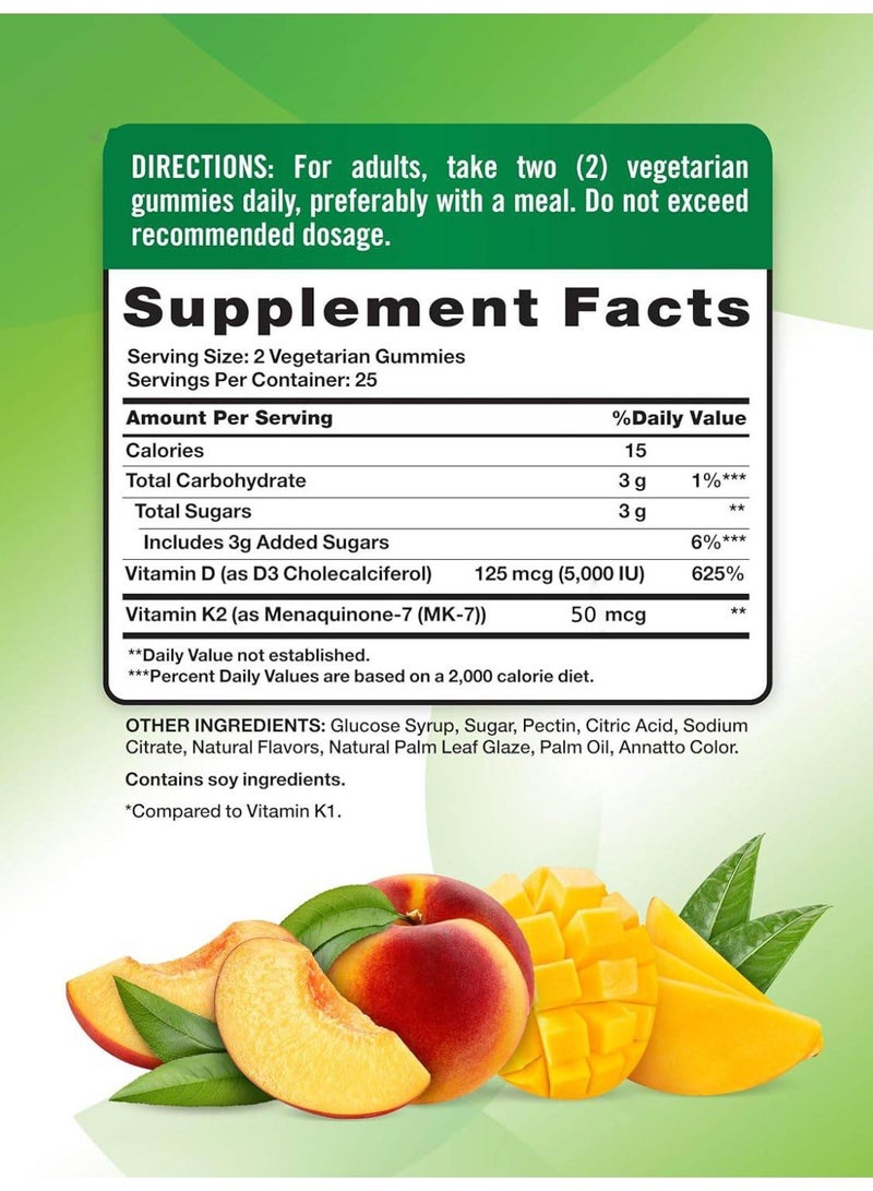 Nature's Truth Vitamin D3 + K2 Gummies | 50 Count | Peach Mango Flavor | Vegetarian, Non-GMO & Gluten Free Supplement - Image 2